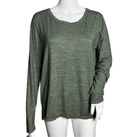 Athleta Shirt Womens Small Green Odyssey Scoop‎ Neck Top Split Back Athleisure - Picture 1 of 7